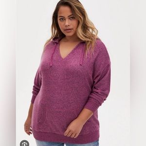 torrid Plum V-Neck Hooded Pullover Sweatshirt